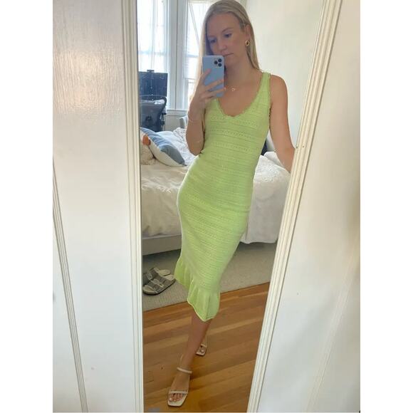 Amanda Uprichard Lainey Dress Green Knit V-Neck Crochet Sleeveless Midi Sz S - Picture 6 of 16